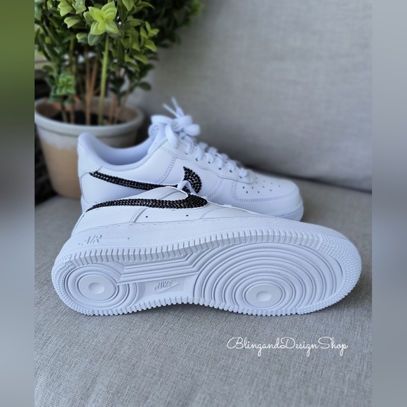 Bling Nike Air Force 1 Low Sneakers Customized with Black Swarovski Crystals - Picture 3 of 9
